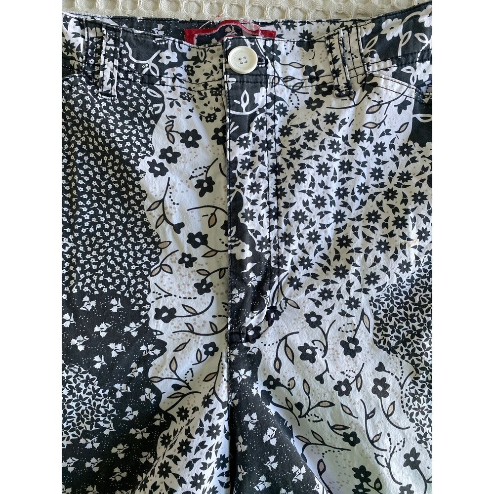 Womens Black White‎ Floral Patchwork Capri Pants Size 14 Cropped Cottage Boho